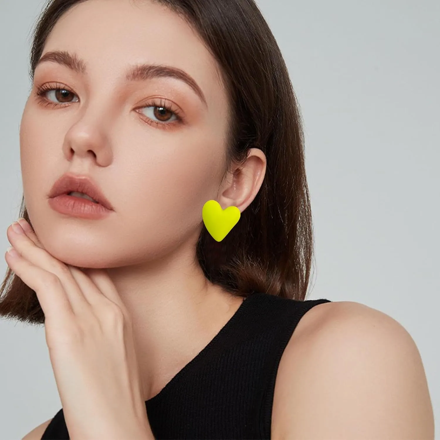 YUNXI Geometric Large Heart Earrings for Women Candy Solid Color Big Love Acrylic Geometric Stud Valentines Day