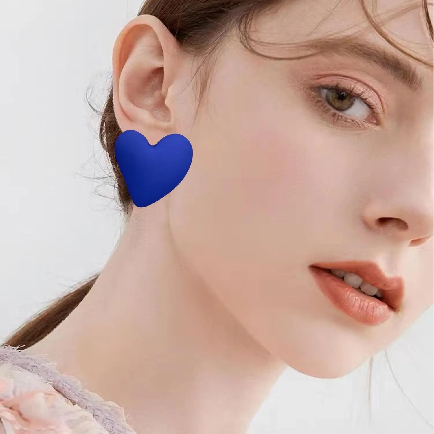 YUNXI Geometric Large Heart Earrings for Women Candy Solid Color Big Love Acrylic Geometric Stud Valentines Day