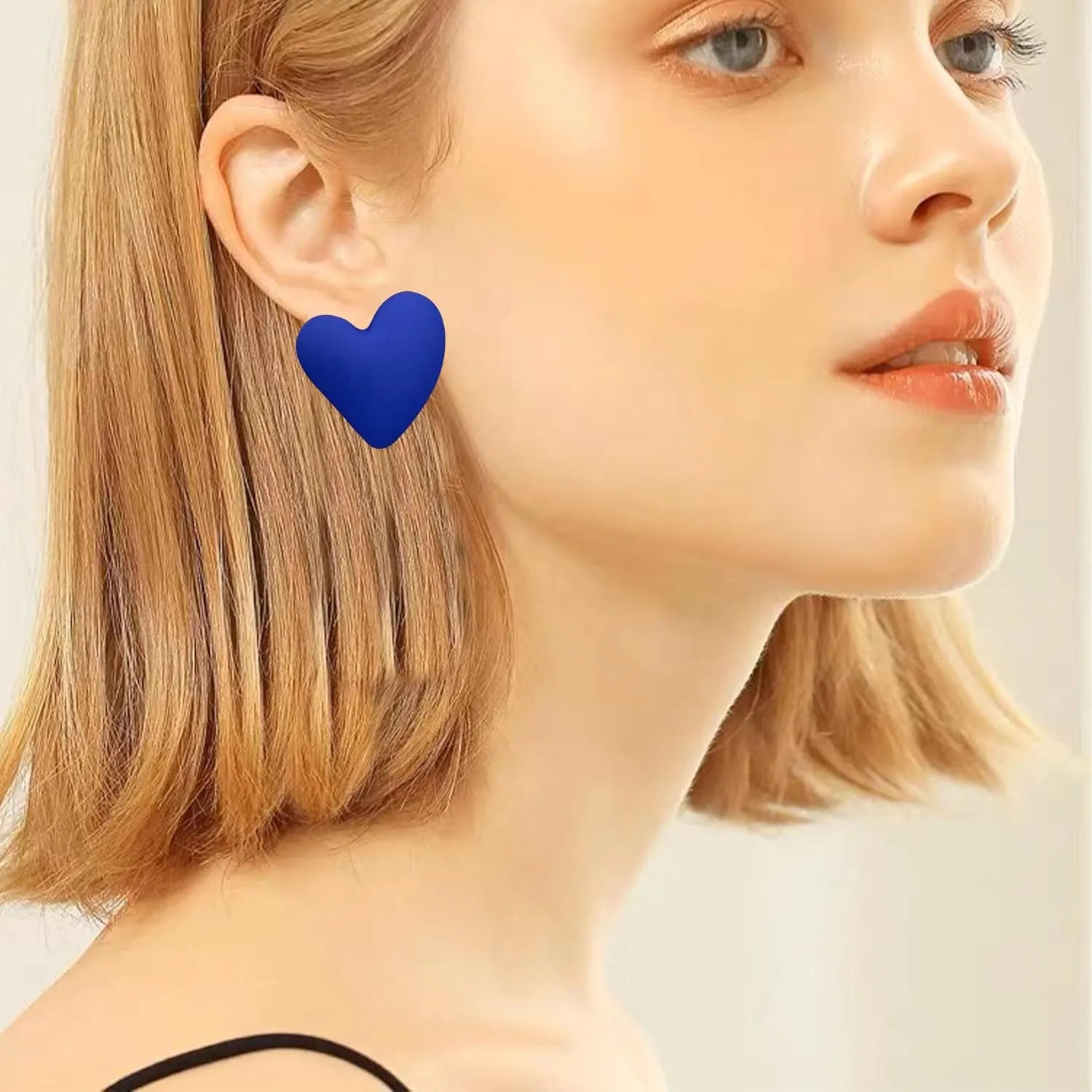 YUNXI Geometric Large Heart Earrings for Women Candy Solid Color Big Love Acrylic Geometric Stud Valentines Day