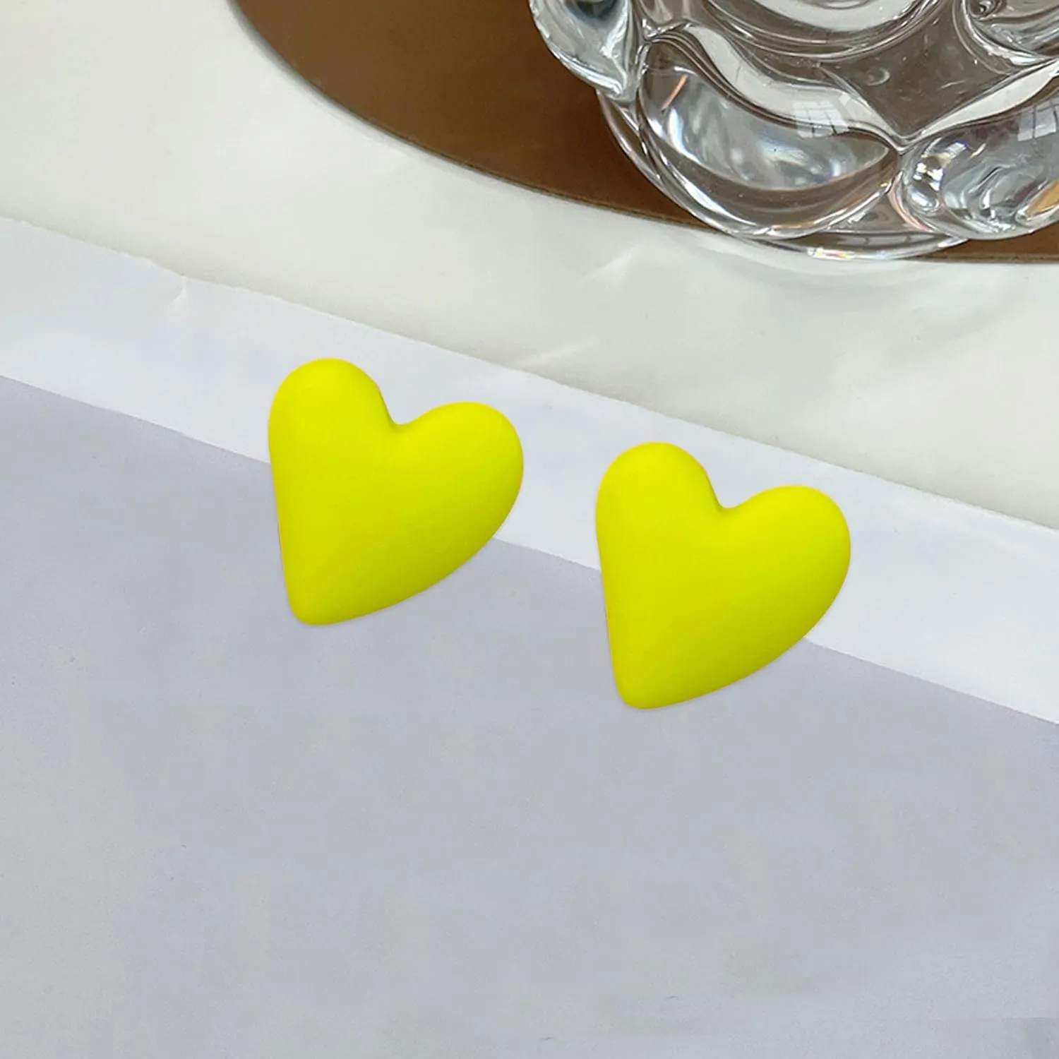 YUNXI Geometric Large Heart Earrings for Women Candy Solid Color Big Love Acrylic Geometric Stud Valentines Day