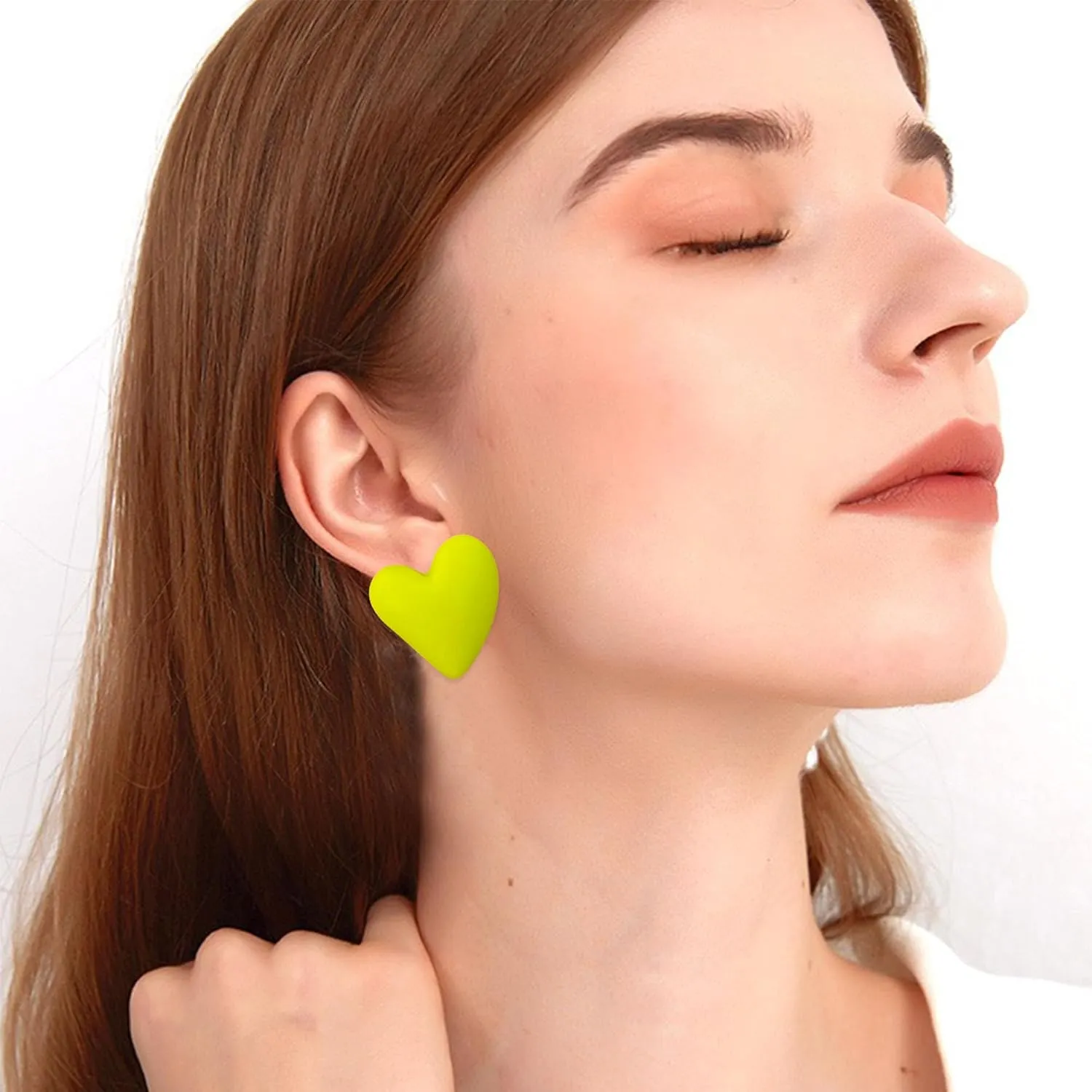 YUNXI Geometric Large Heart Earrings for Women Candy Solid Color Big Love Acrylic Geometric Stud Valentines Day