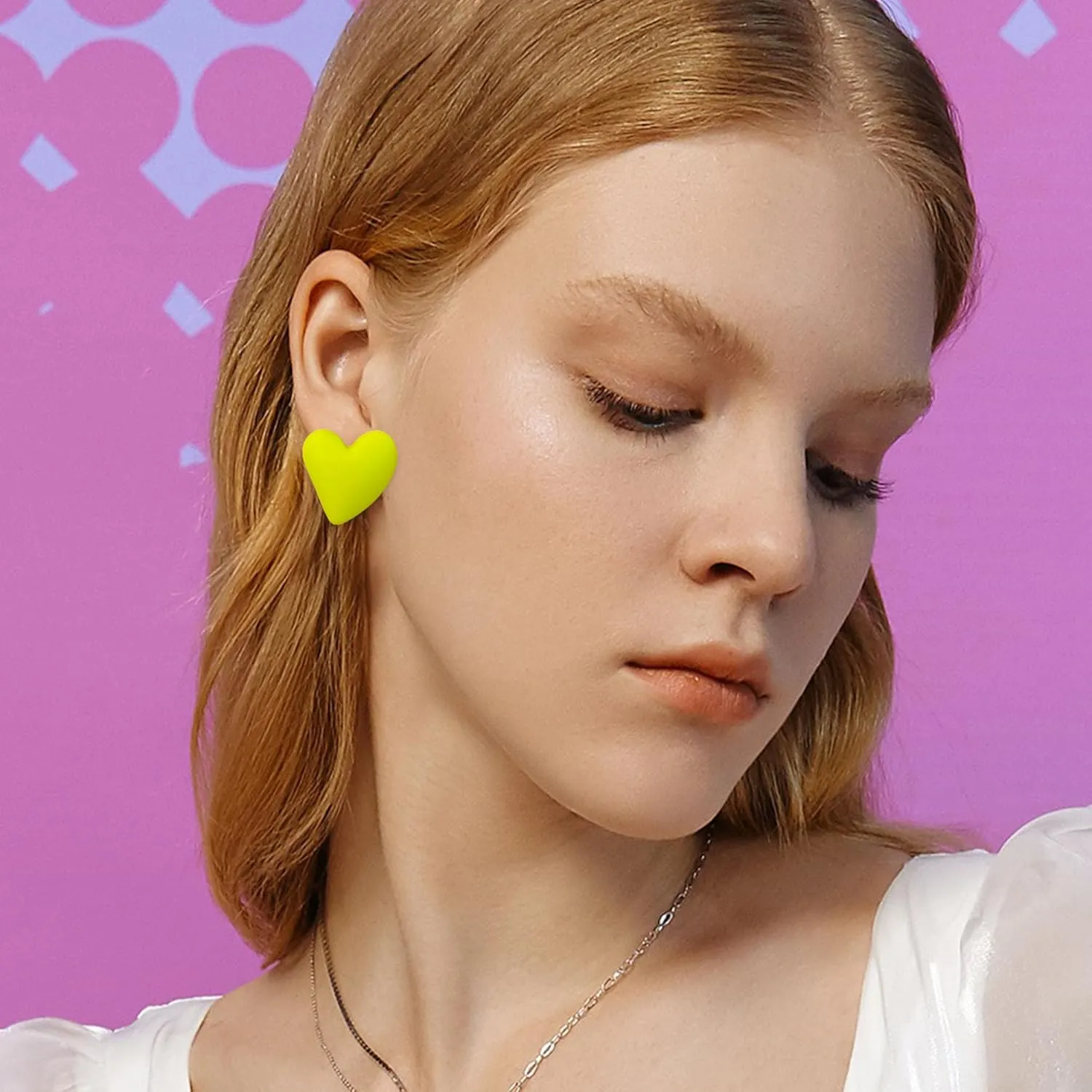 YUNXI Geometric Large Heart Earrings for Women Candy Solid Color Big Love Acrylic Geometric Stud Valentines Day