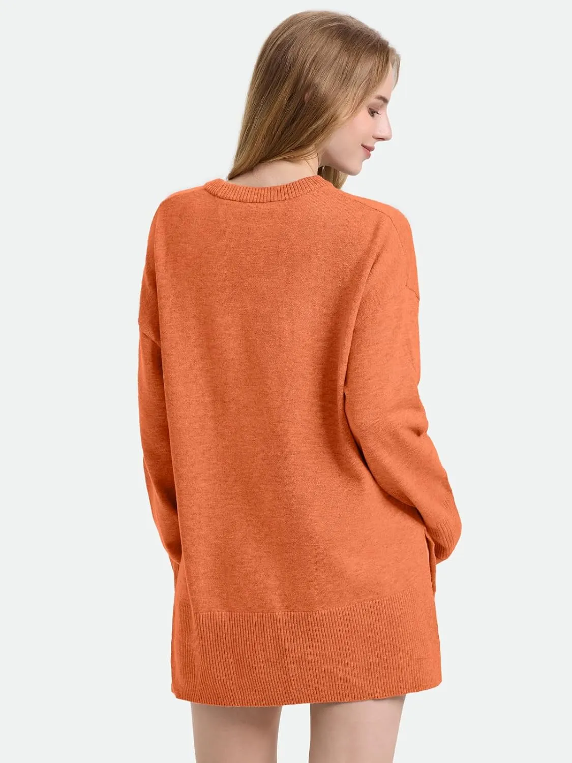 ZANZEA Women's Fall Sweaters 2024 Oversized Loose Long Sleeve Crew Neck Side Slit Dressy Knit Casual Pullover Tops