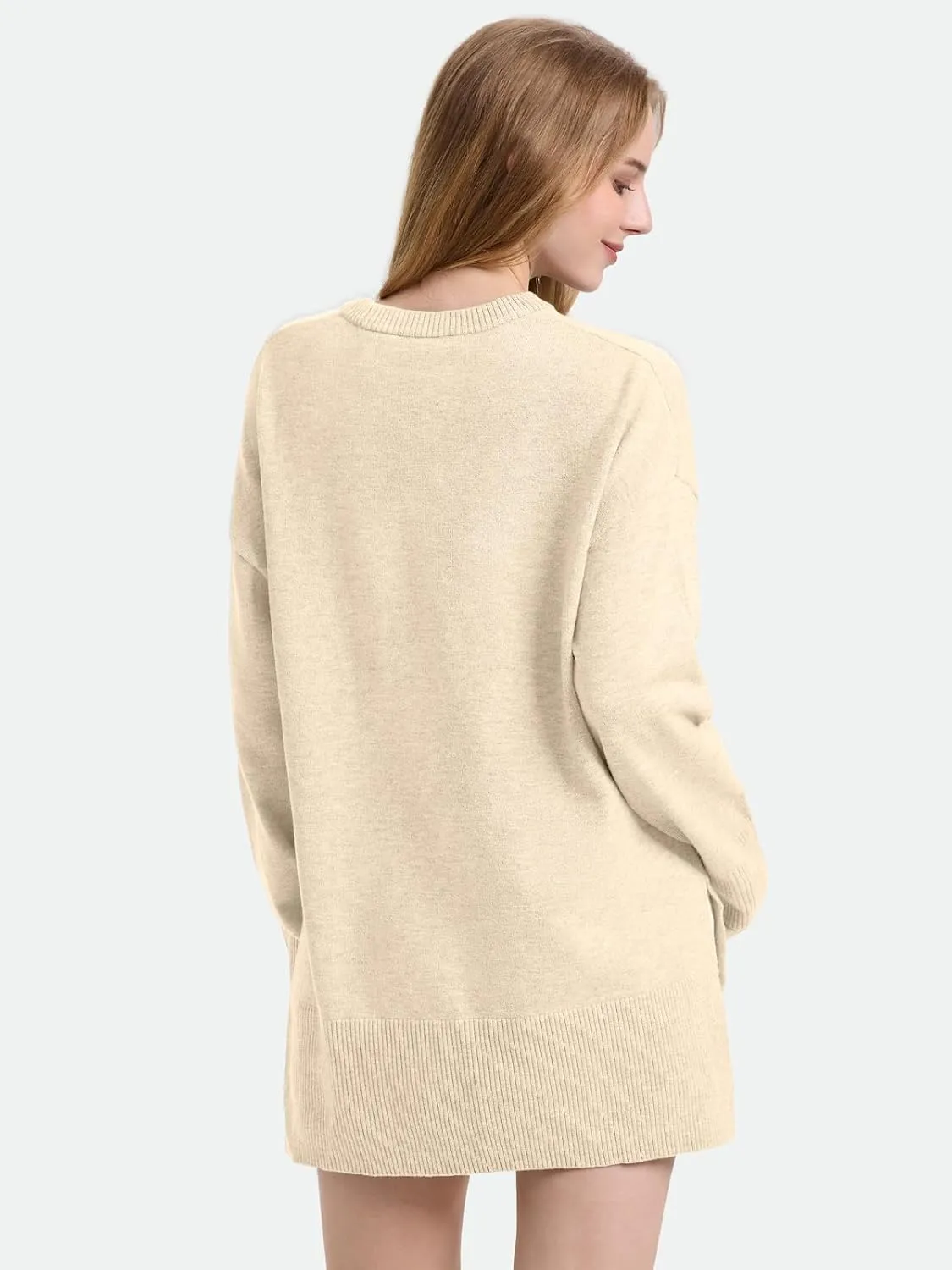 ZANZEA Women's Fall Sweaters 2024 Oversized Loose Long Sleeve Crew Neck Side Slit Dressy Knit Casual Pullover Tops