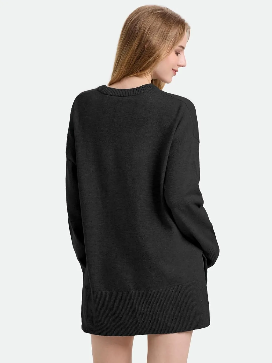 ZANZEA Women's Fall Sweaters 2024 Oversized Loose Long Sleeve Crew Neck Side Slit Dressy Knit Casual Pullover Tops