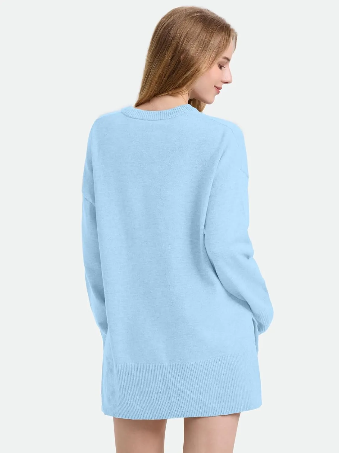 ZANZEA Women's Fall Sweaters 2024 Oversized Loose Long Sleeve Crew Neck Side Slit Dressy Knit Casual Pullover Tops