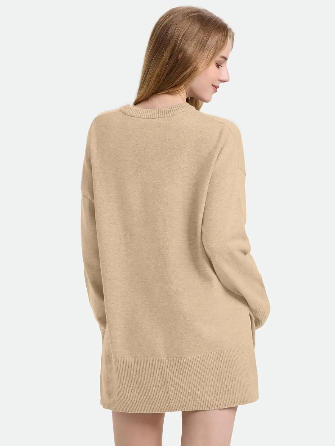 ZANZEA Women's Fall Sweaters 2024 Oversized Loose Long Sleeve Crew Neck Side Slit Dressy Knit Casual Pullover Tops