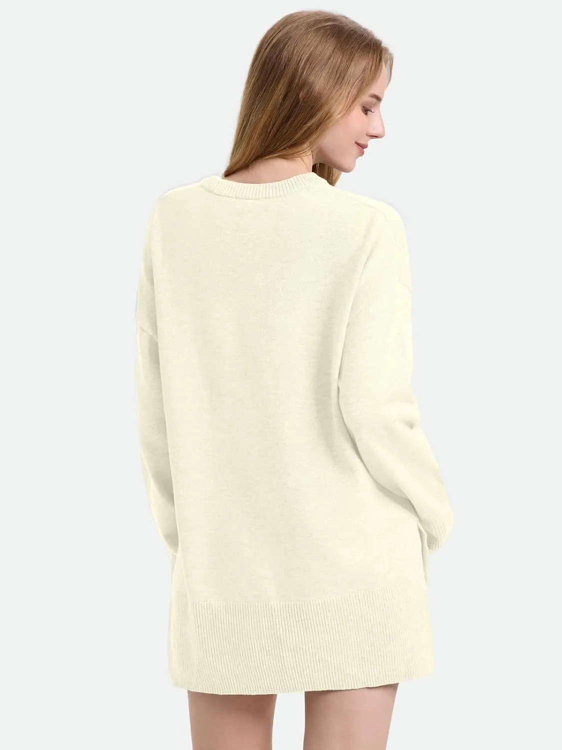 ZANZEA Women's Fall Sweaters 2024 Oversized Loose Long Sleeve Crew Neck Side Slit Dressy Knit Casual Pullover Tops