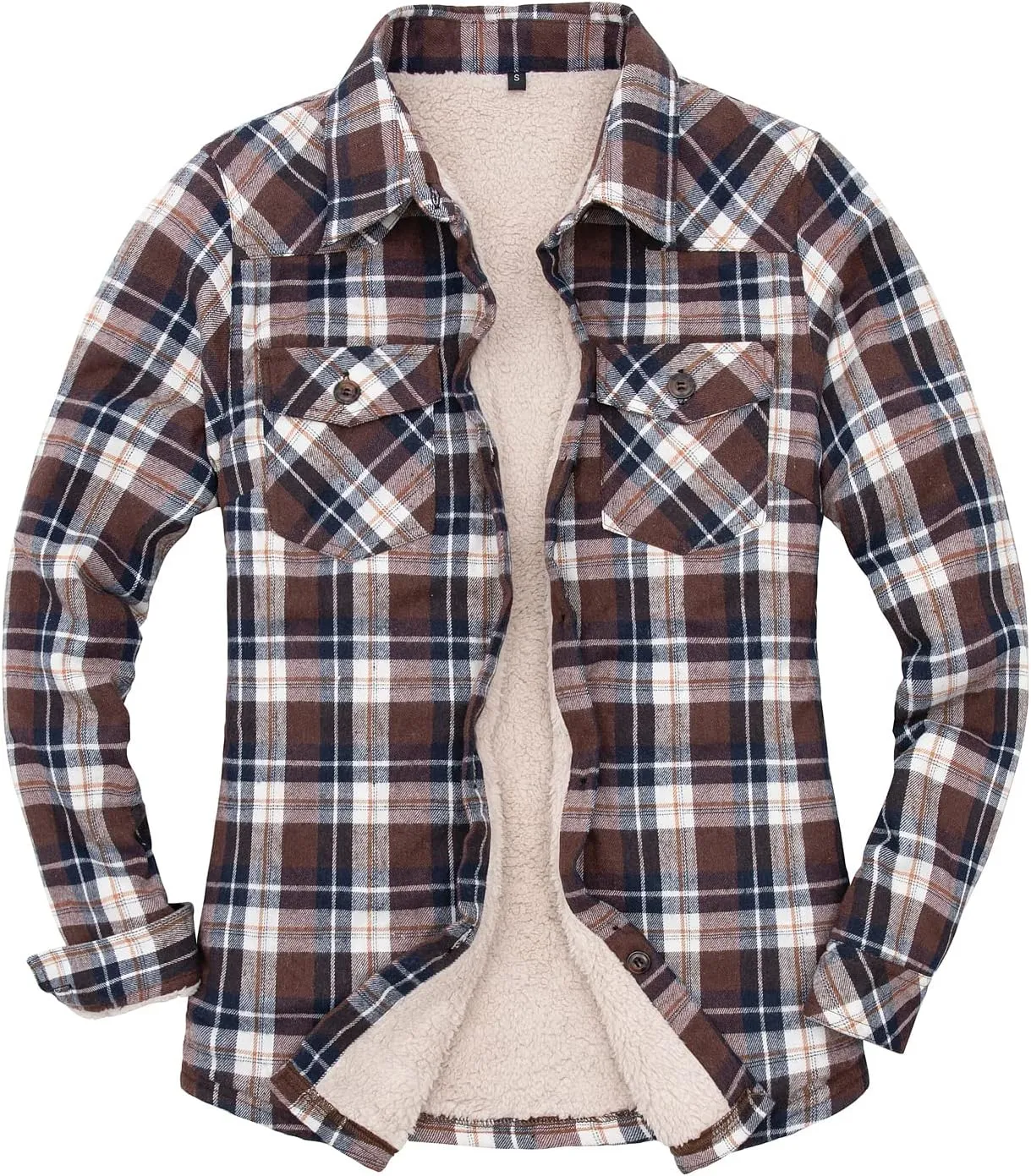 ZENTHACE Womens Sherpa Fleece Lined Flannel Jacket Button Down Plaid Flannel Shirt Jacket(All Sherpa Lining)