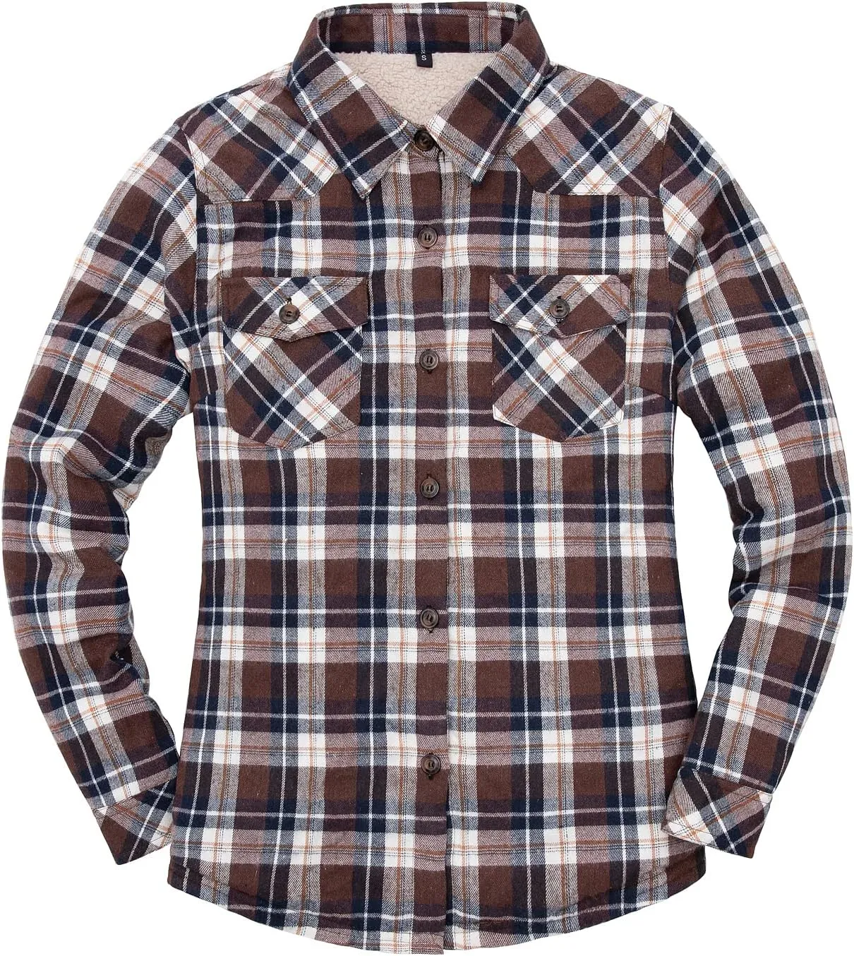 ZENTHACE Womens Sherpa Fleece Lined Flannel Jacket Button Down Plaid Flannel Shirt Jacket(All Sherpa Lining)