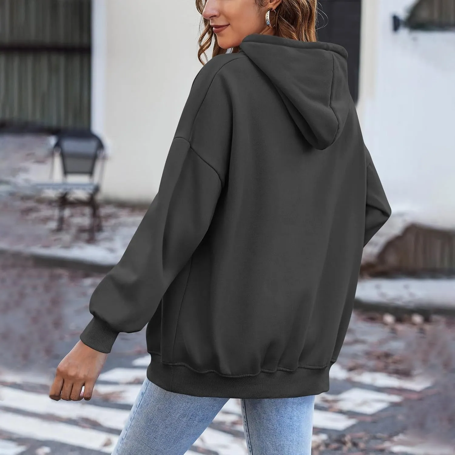 Zip Up Hoodie for Women 2024 Fall Oversized Sweatshirt Cute Long Sleeve Jacket Crewneck Hooded Outerwear with Pocket