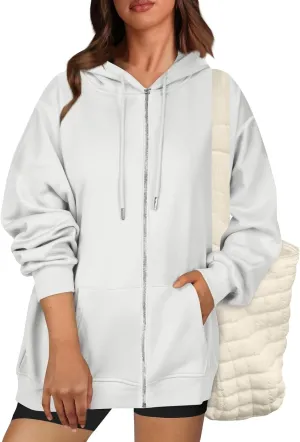 Zip Up Hoodie for Women 2024 Fall Oversized Sweatshirt Cute Long Sleeve Jacket Crewneck Hooded Outerwear with Pocket