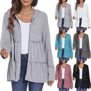 Zip Up Hoodie Women Casual Peplum Lightweight Athletic Sweat Zip Up Jackets Cute Tiered Ruffle Sweatshirt Hoodies