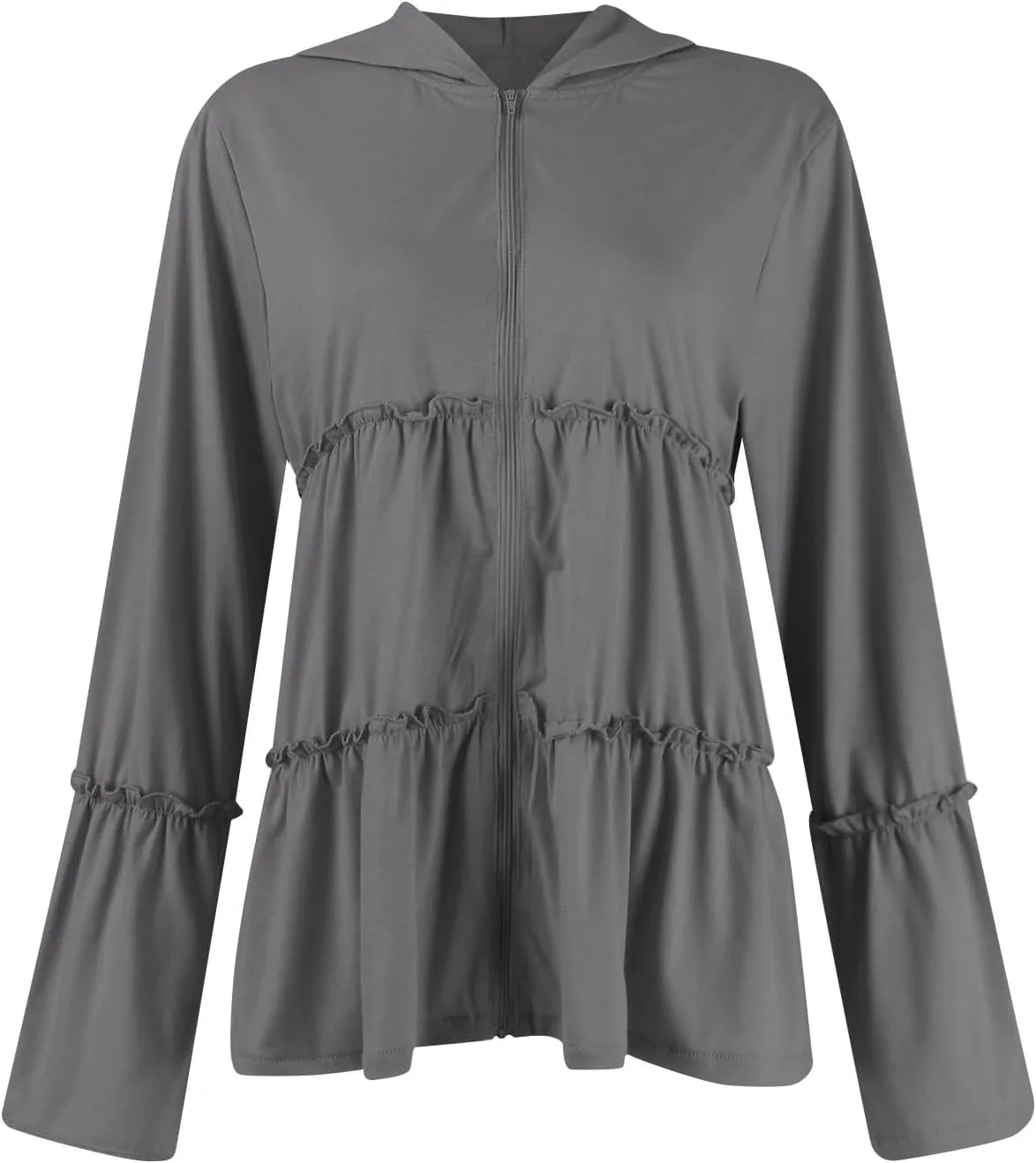 Zip Up Hoodie Women Casual Peplum Lightweight Athletic Sweat Zip Up Jackets Cute Tiered Ruffle Sweatshirt Hoodies