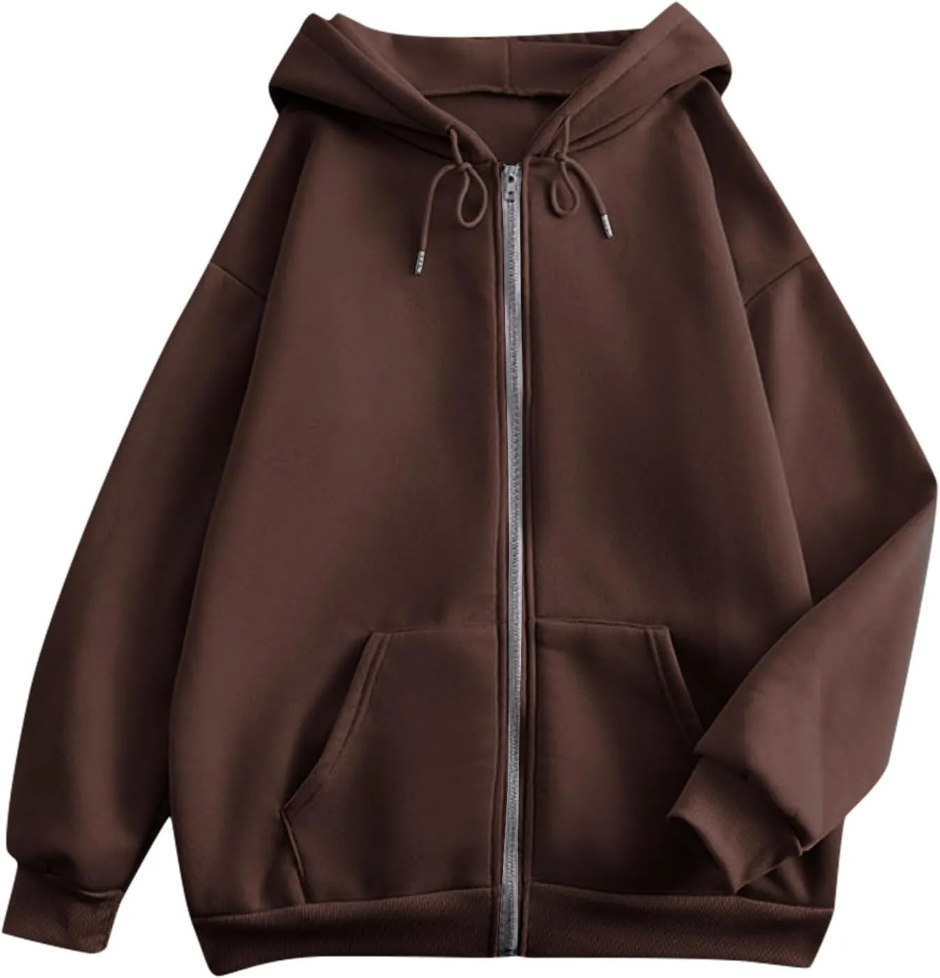 Zip Up Hoodie Women Fleece Oversized Sweatshirt Hoodies Casual Drawstring Athletic Gym Sweat Jackets with Pockets