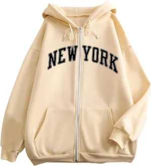 Zip Up Hoodies for Teen Girls New York Sweatshirts with Hood 2024 Fall Outfits Full Zipper Pullover Long Sleeve
