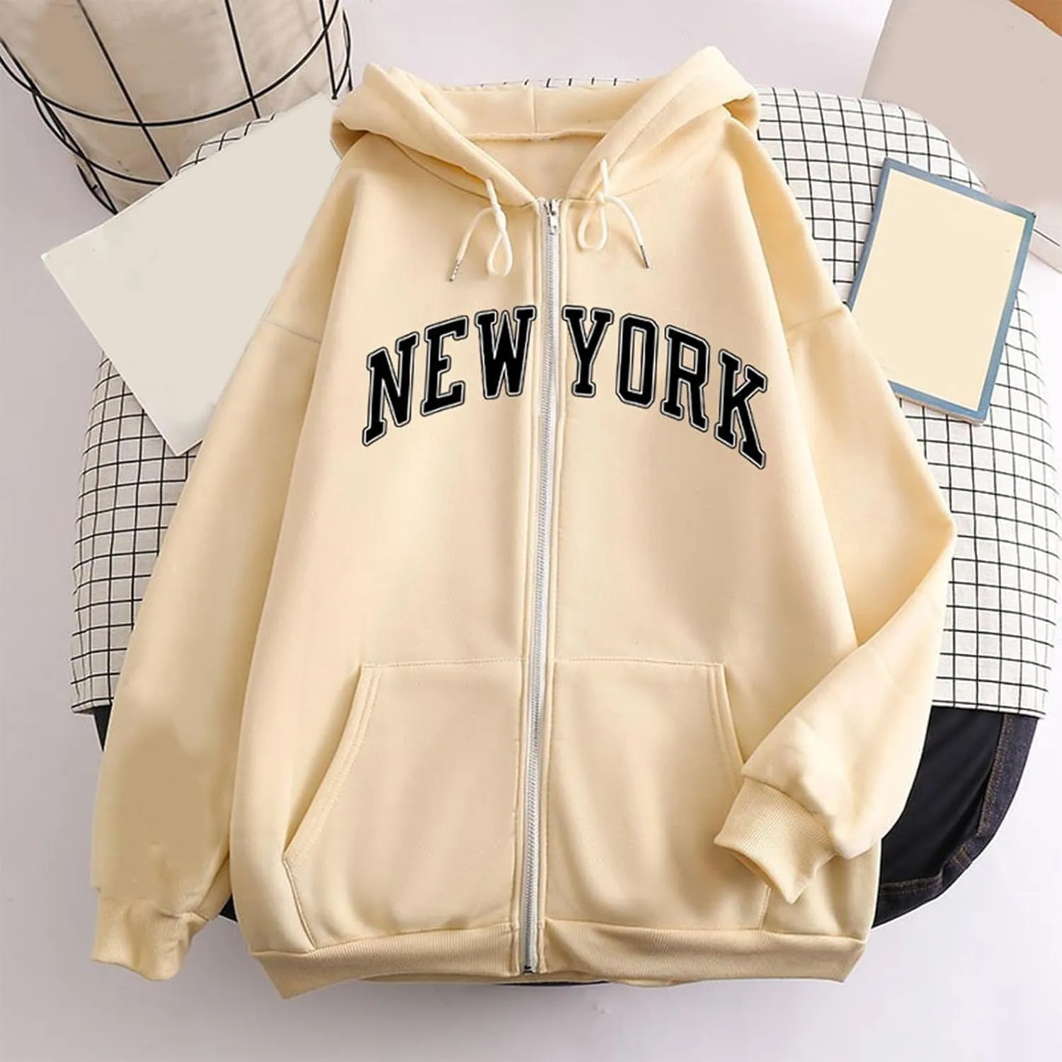 Zip Up Hoodies for Teen Girls New York Sweatshirts with Hood 2024 Fall Outfits Full Zipper Pullover Long Sleeve