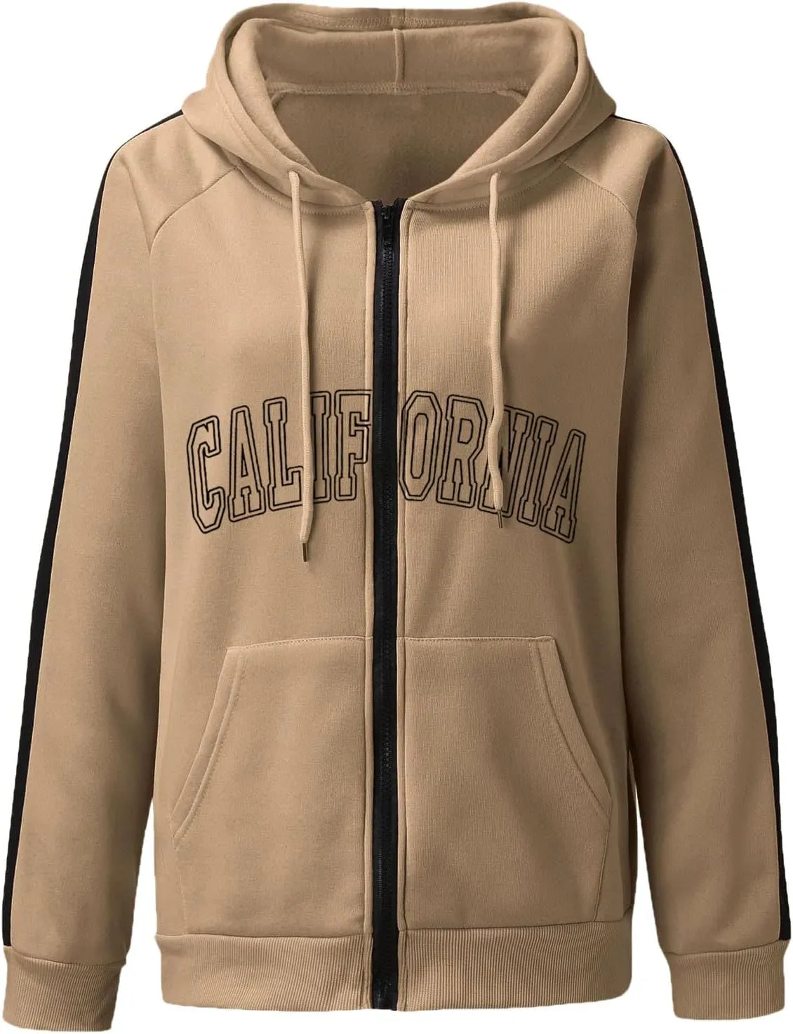 Zip Up Oversized Striped Hoodies for Women 2024 Letter Print Ladies with Hood Jackets Trendy Loose Fit California Y2K
