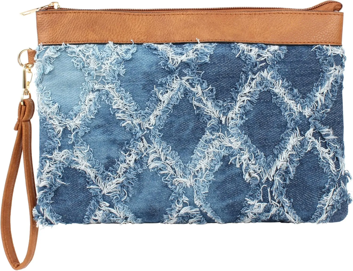 ZLM BAG US Women Distressed Denim Evening Purse Pu Leather Clutch Handbag Rhombus Pattern Wristlet Bag