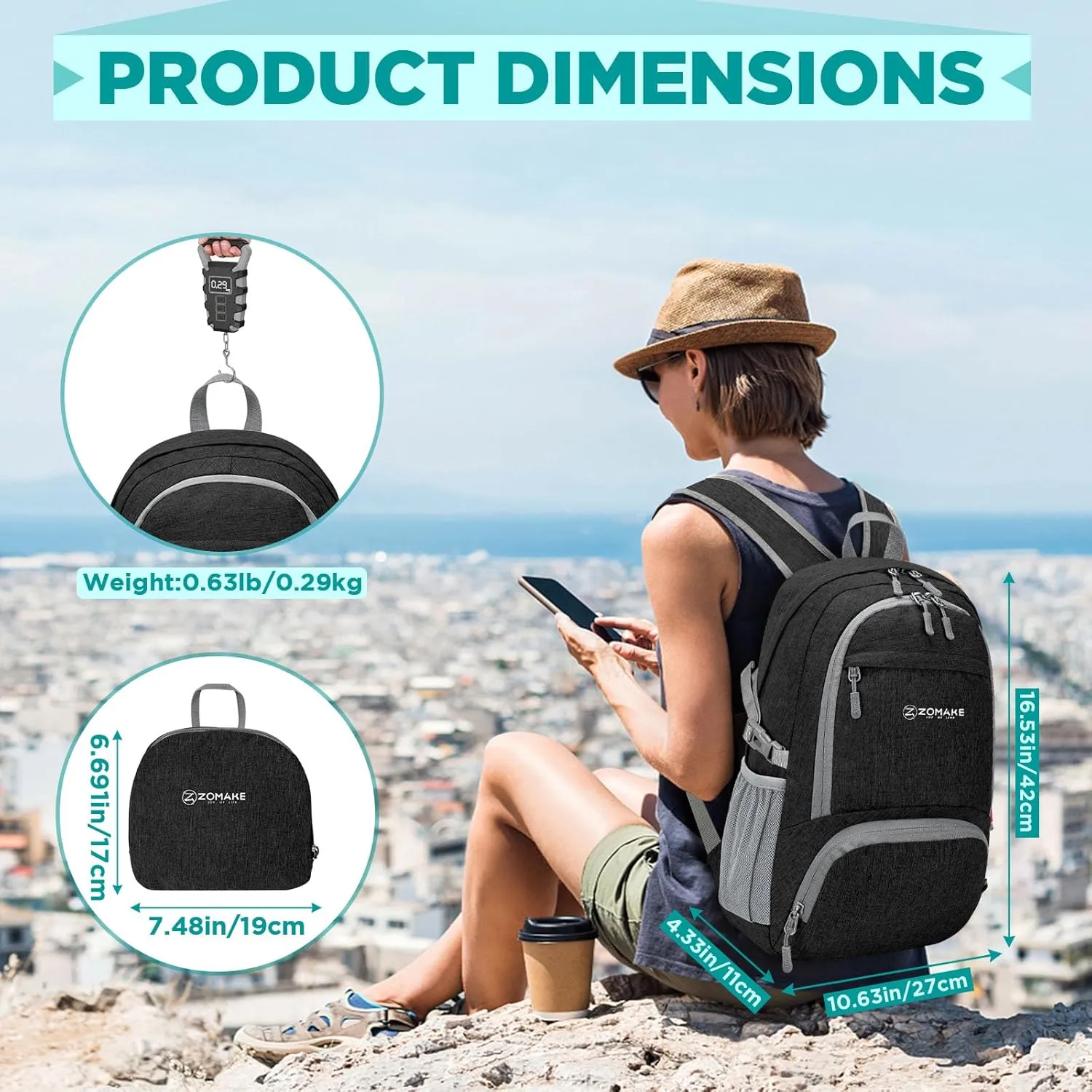 ZOMAKE 25L Packable Backpack for Women Men - Small Lightweight Hiking Daypack for Travel - Tear Resistant Foldable Day Pack