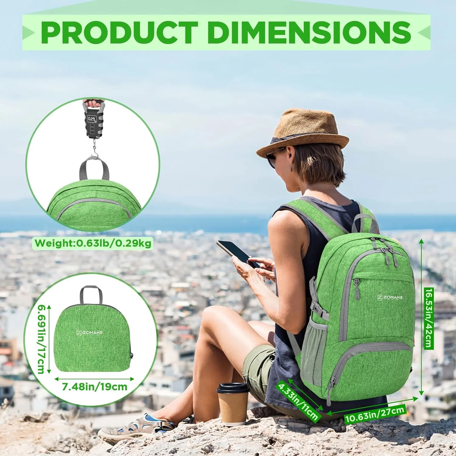 ZOMAKE 25L Packable Backpack for Women Men - Small Lightweight Hiking Daypack for Travel - Tear Resistant Foldable Day Pack