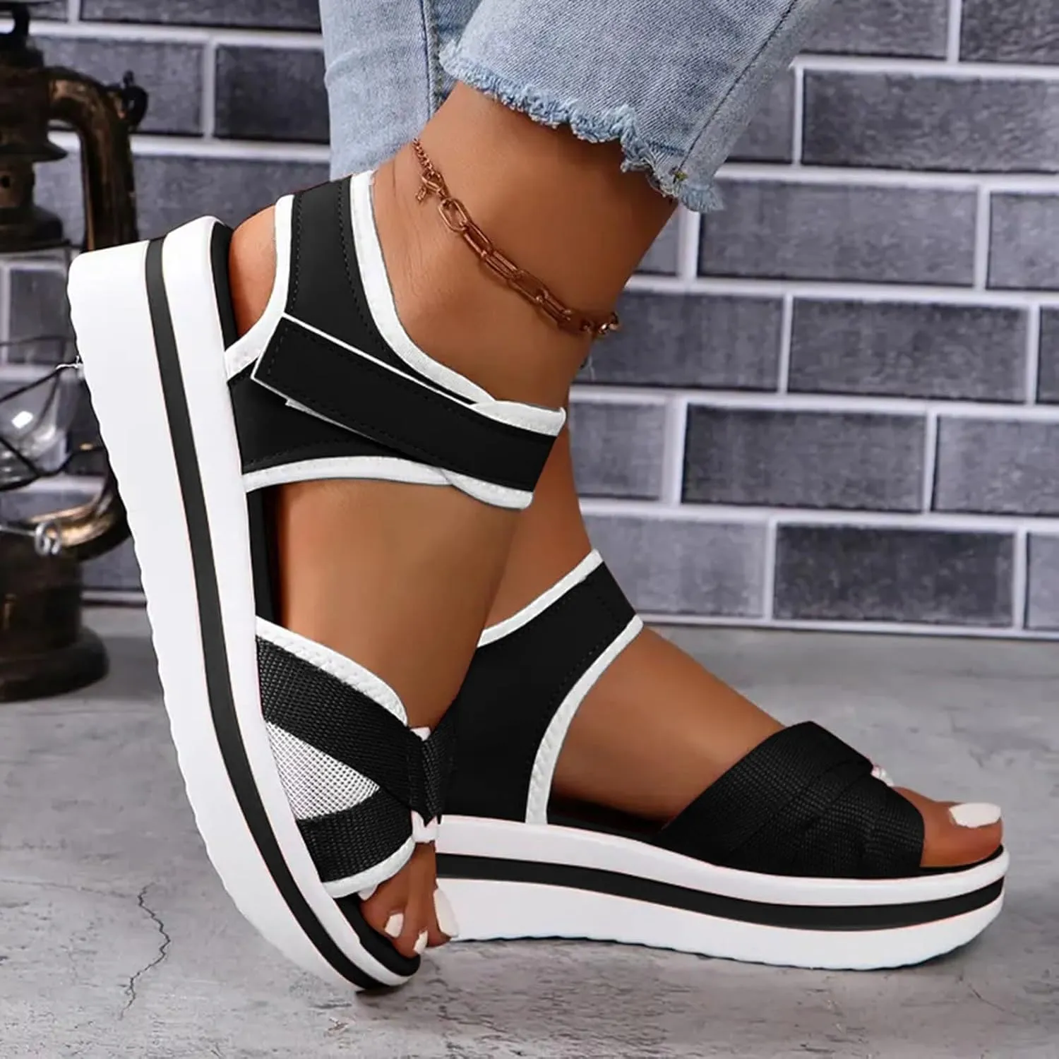 ZSpzx Summer Sandals for Women 2025 Peep Toe Low Wedge Heel Arch Support No Slip Adjustable Strap Sandals with Crisscross Band Comfortable Lightweight Casual Shoes for Sports Hiking Outdoor Indoor