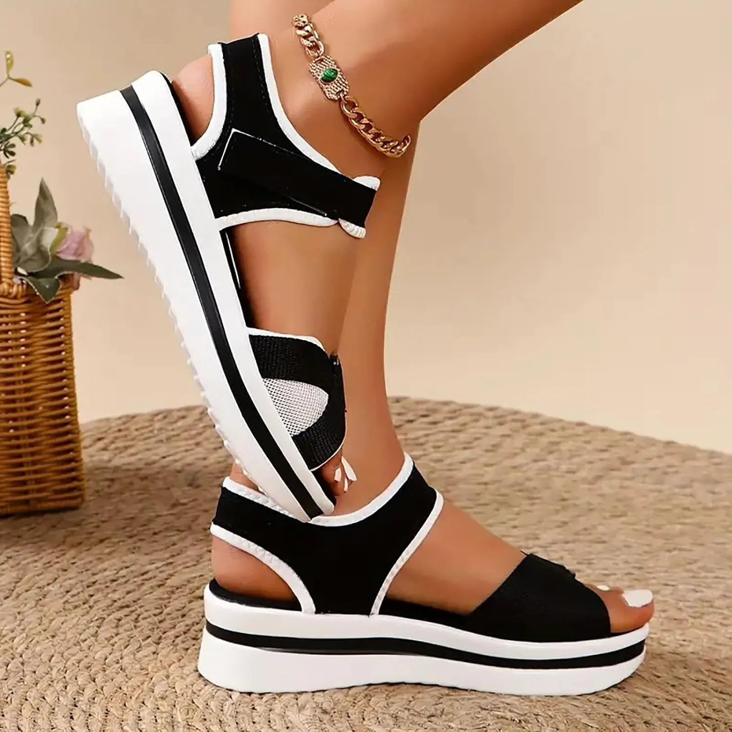 ZSpzx Summer Sandals for Women 2025 Peep Toe Low Wedge Heel Arch Support No Slip Adjustable Strap Sandals with Crisscross Band Comfortable Lightweight Casual Shoes for Sports Hiking Outdoor Indoor