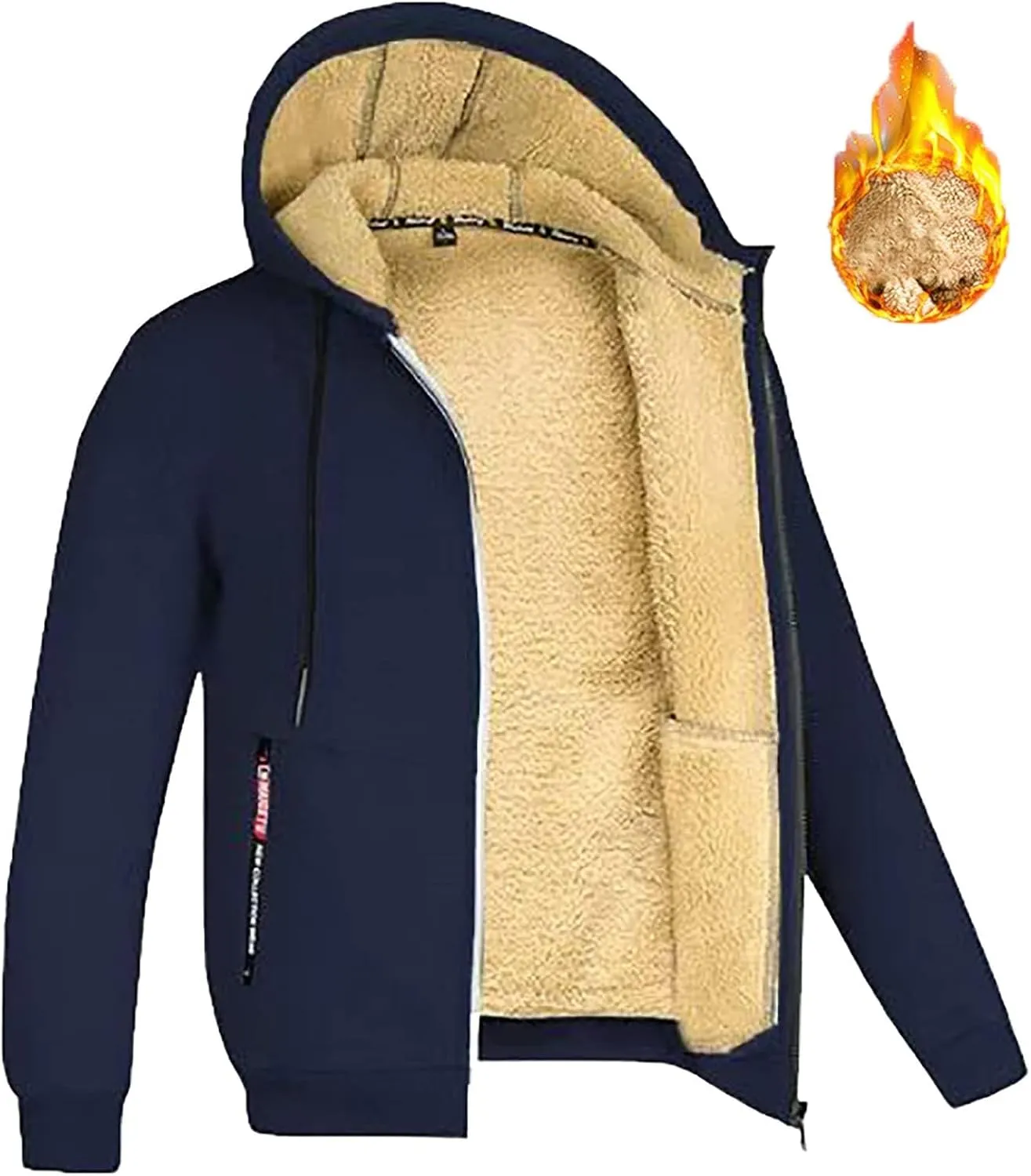 ZWRXW Hoodies for Men Full Zip Heavyweight Fleece Sherpa Lined Sweatshirt Winter Warm Jacket Casual Work Coat with Pocket