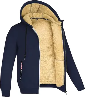 ZWRXW Hoodies for Men Full Zip Heavyweight Fleece Sherpa Lined Sweatshirt Winter Warm Jacket Casual Work Coat with Pocket