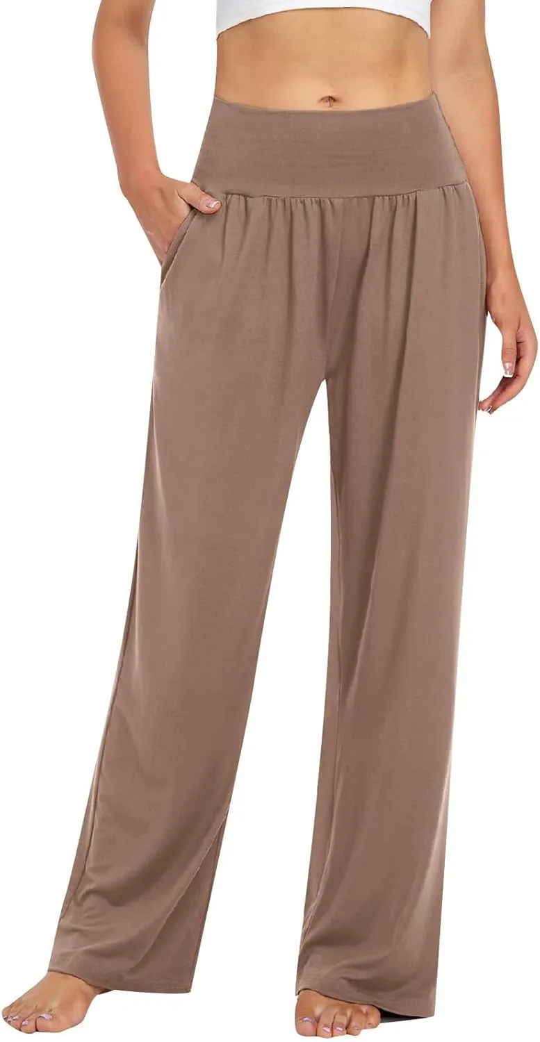 ZWRXW Wide Leg Yoga Pants for Women High Waisted Comfy Casual Loose Sweatpants Athletic Lounge Pants Trousers with Pockets