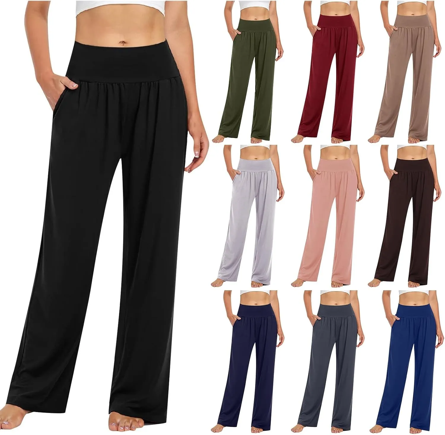 ZWRXW Wide Leg Yoga Pants for Women High Waisted Comfy Casual Loose Sweatpants Athletic Lounge Pants Trousers with Pockets
