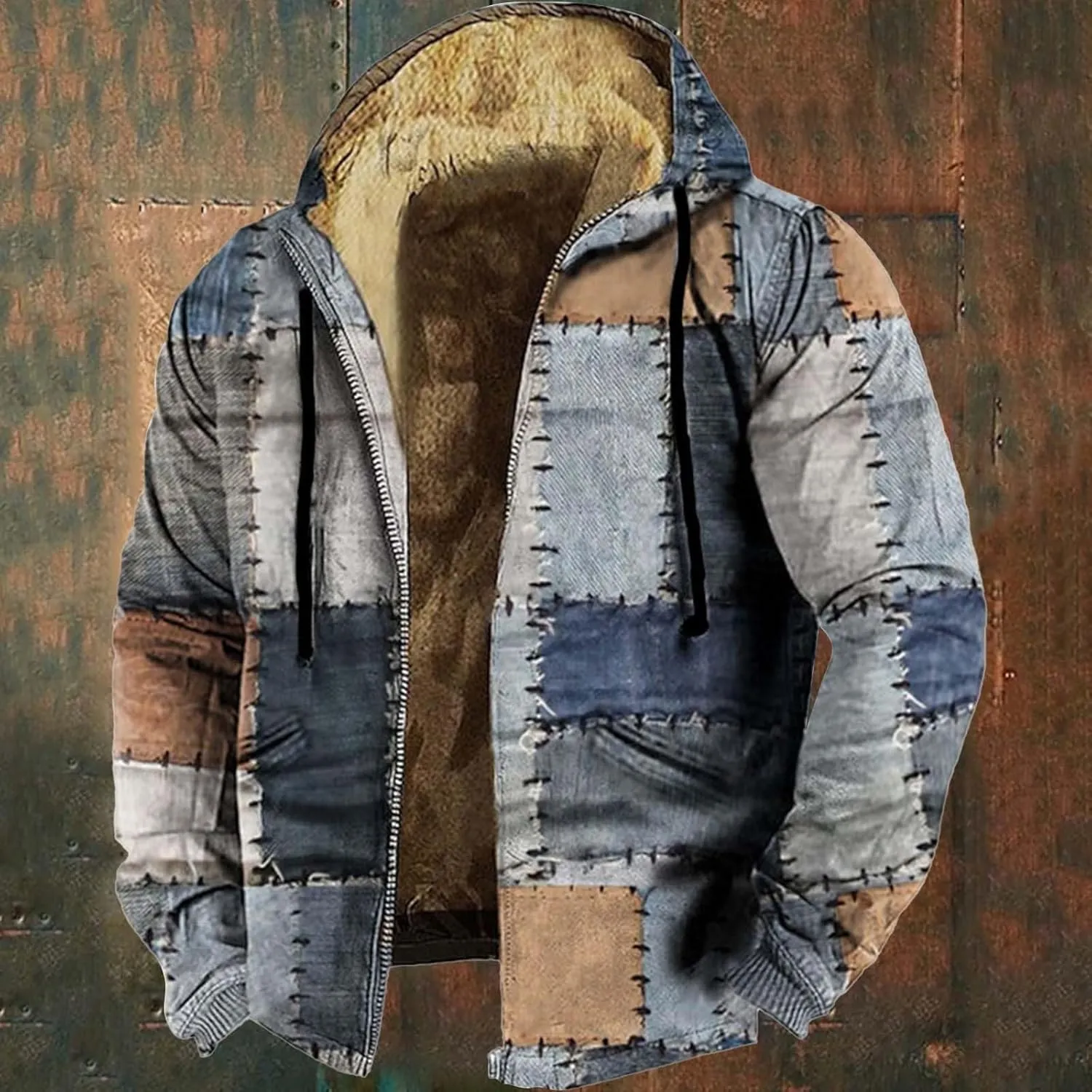 ZYXTIM Men's Fashion Hippie Fleece Jackets with Hood Heavyweight Patch Pattern Warm Winter Coat Big&Tall Hoodies Sweatshirts