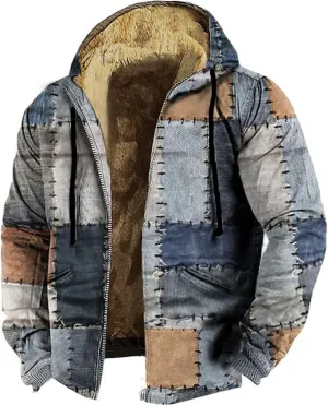 ZYXTIM Men's Fashion Hippie Fleece Jackets with Hood Heavyweight Patch Pattern Warm Winter Coat Big&Tall Hoodies Sweatshirts
