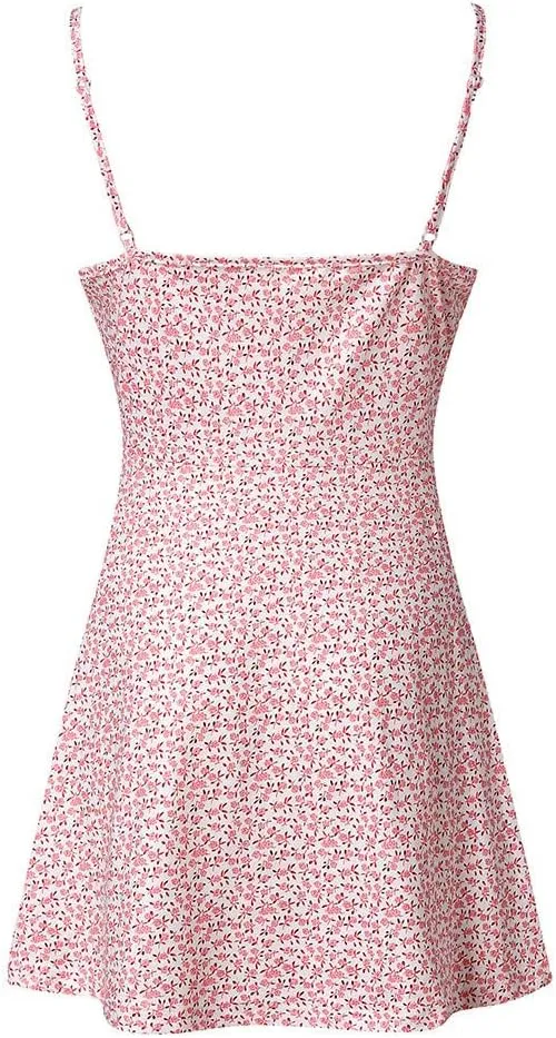 ZYXTIM Women's Boho Floral Print Cami Mini Dress Spaghetti Strap Ruched Bust Lace Up Low Back Sexy Summer Beach Dresses